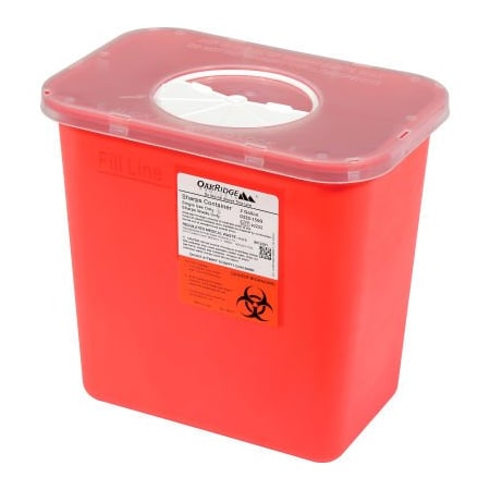 Oakridge Products-113906 Oakridge Products 2 Gallon Sharps Container w/ Rotor Lid, Red 0320-150R